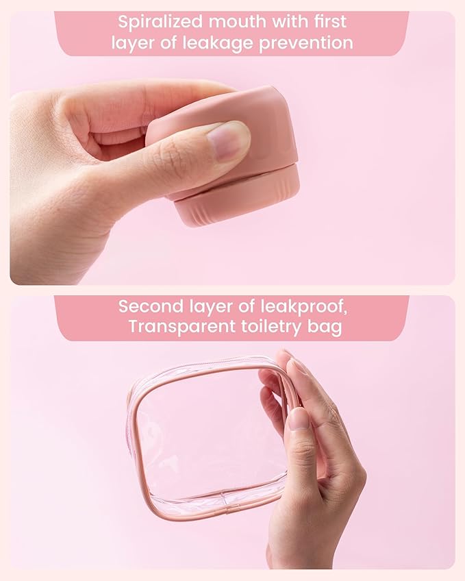 Mrsdry Travel Containers for Toiletries, TSA Approved Travel Size Toiletries 4 Pack, Refillable Containers, With Clear Bag, Leak Proof Silicone Jars, Essentials Creams Jars Carrying Small Items