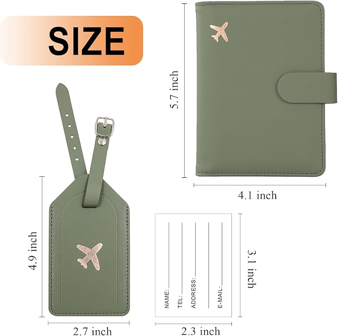Melsbrinna Rfid Passport Holder for Travel women/Men Set Travel Suitcase Tag, Cute Passport Wallet Rfid Blocking Card Slots, Rfid Passport Cover/CaseTravel Wallet (Green)