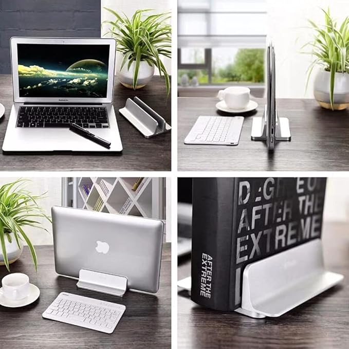 Vertical Laptop Stand Holder, Desktop Aluminum Notebook Stand with Adjustable Dock Size(Up to 17.3 inch) Compatible with All Lenovo/MacBook Pro/Air Dell Hp Surface iPad Gaming Laptops(Silver)