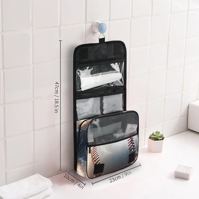 senya Hanging Travel Toiletry Bag Kit Makeup Case Cosmetics Organizer for Men Women (Lightning Baseball)