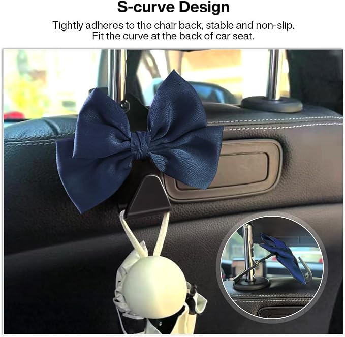 2 Pack Car Seat Headrest Hook, Auto Seat Hook Hangers Storage Organizer Interior Accessories for Handbag Clothes Coats Grocery Bags (Dark blue)