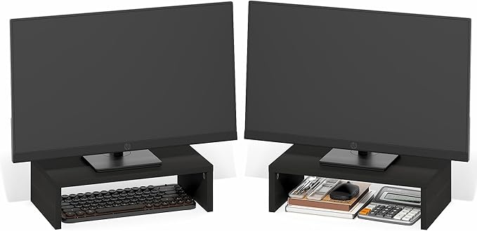 Furinno CLASSIC Monitor Stand Riser Set of 2, 15.7" Wide Dual Monitor Riser, Stackable Separable Laptop Stand for Desk, Desktop Organizers and Accessories, for Office Supplier, Espresso