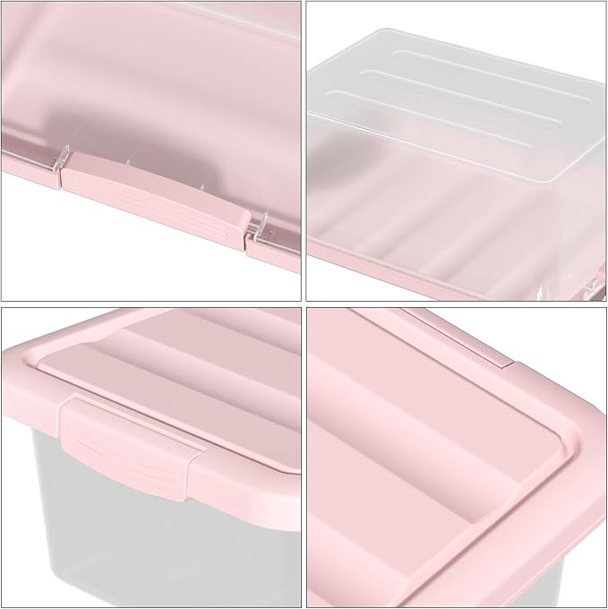 14-Quart Storage Container Bin with Pink Secure Lid and Latch Buckles, Durable Plastic Stackable Nestable Organizin, 2-Pack