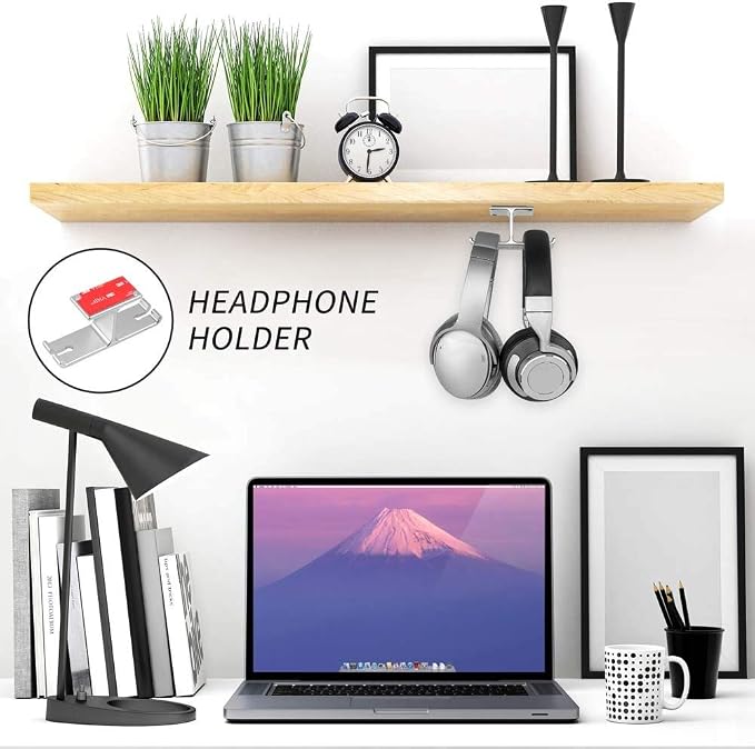Aluminum Headphone Hanger, Link Dream Gaming Headset Headphone Hook Holder Hanger Mount Under Desk with Cable Organizer for All Headphones (Black)