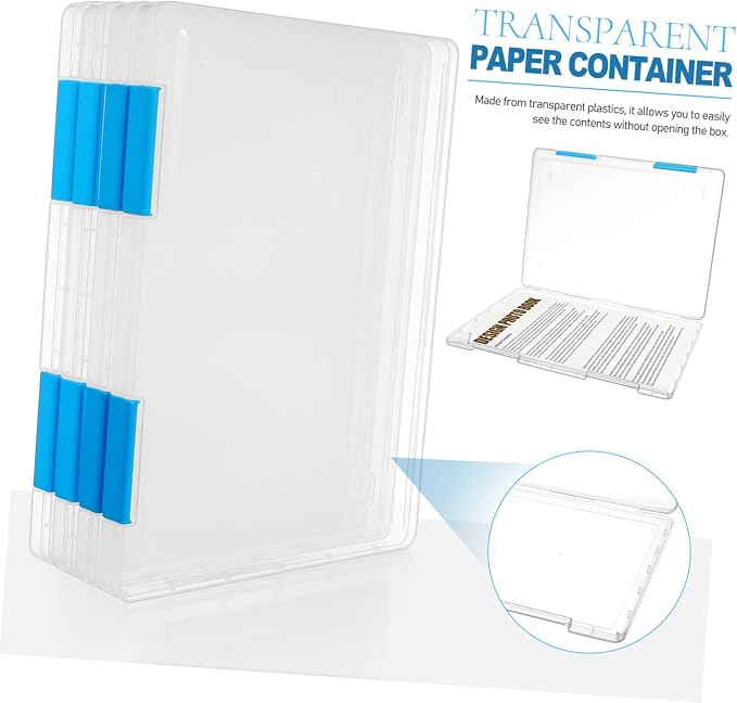 4pcs Transparent File Organizer Box with Lid Clear Desktop Storage Case for Documents Papers and Receipts Stackable for Office and School Use