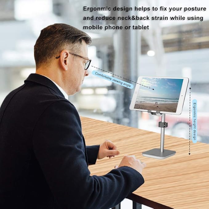 Upgraded Height Tablet/Phone Stand, Aluminum Alloy Holder Compatible with Kindle,e Book Reader Within 11 inch, Desktop Headphone Holder Cradle Dock(Black)