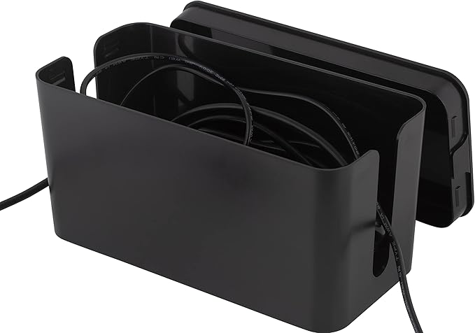 Simplify 2 Pack Cable Organizer Box | Multi-sized | Hidden Storage with Lid | Chargers & Wires | Computer & TV Cords | Black