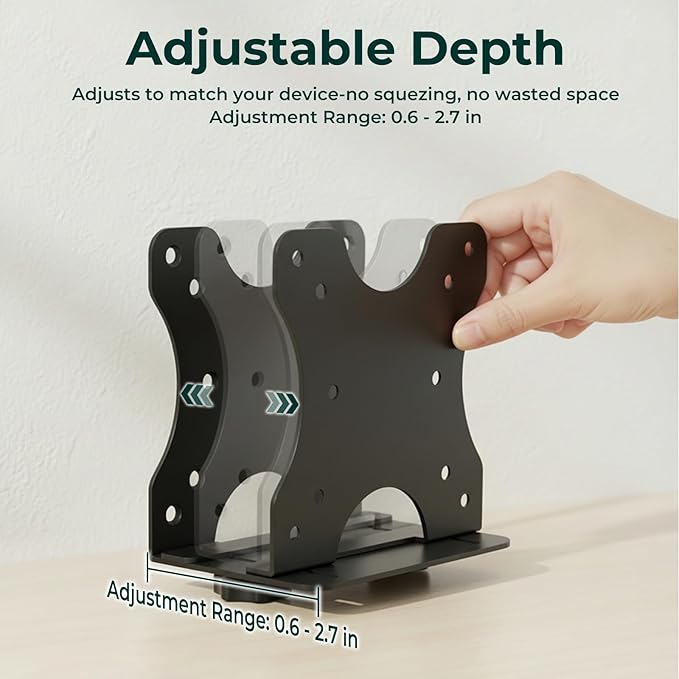 Yimaut Adjustable Mini PC Vesa Mount Bracket Behind Monitor, Under Desk, Attached to Monitor Arm, Wall or Stand Pole for HP, Dell, KAMRUI, Mac Mini, GMKtec, Cable Boxes, Wi-Fi Routers and Small CPUs