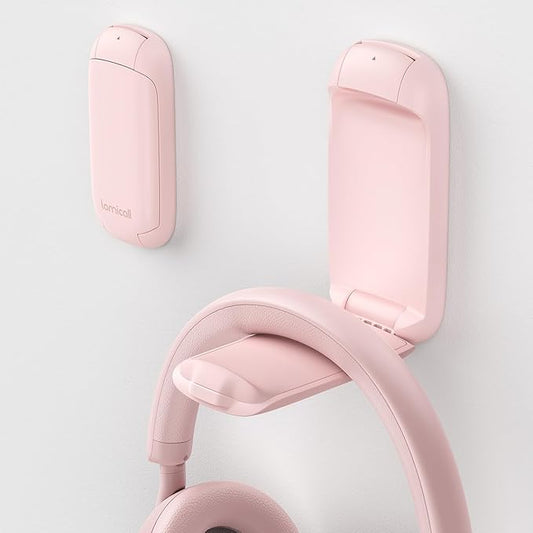 Lamicall Headphone Stand, Sticky Headset Holder - Foldable Headphone Holder Hook Mount, Adhesive Headset Hanger Clip Under Desk, Earphone Clamp for Airpods Max, HyperX, Sennheiser, Pink