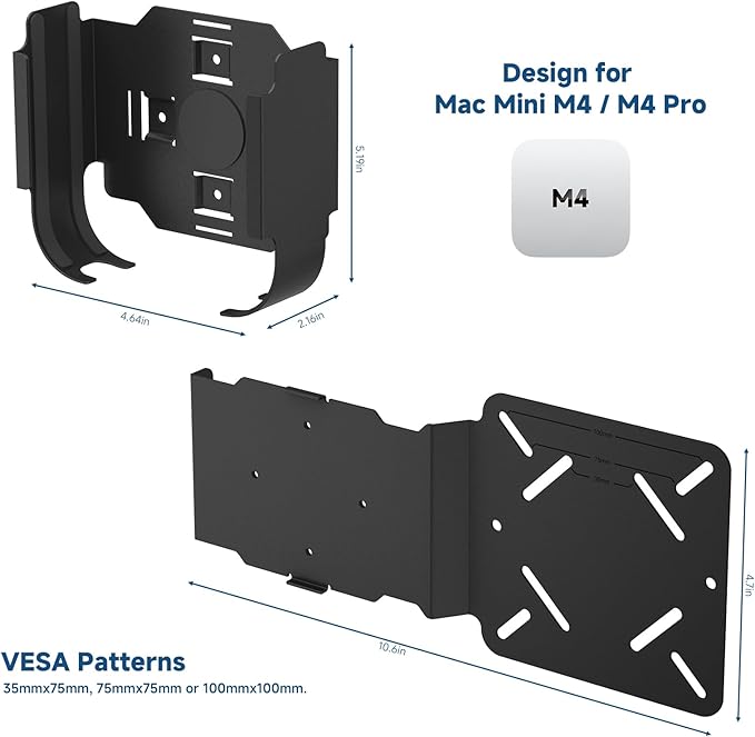 for Mac mini M4 Mounting Bracket with VESA Mount Adapter Plate - 35x75mm to 100x100mm VESA Monitor Arm Extension Plate, Behind Monitor/Wall/Desk Mount Holder for Mac mini M4 & M4 Pro 2024