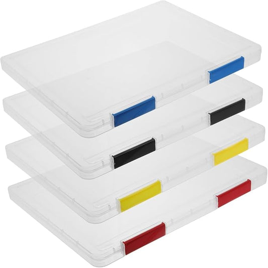 DOITOOL 4pcs Stackable File Storage Boxes with Lid, Thickened A4 Document Organizer Box 31x23x2cm for Office and Student Desktop Filing Random Color