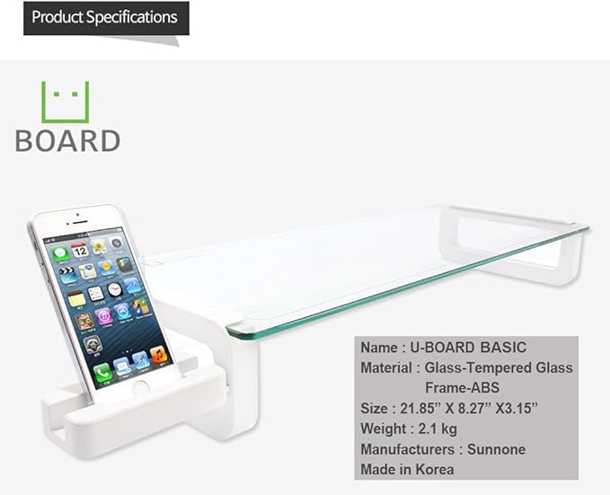 UBOARD Basic - Tempered Glass Monitor Stand Shelf Multiboard for Your PC, iMac and iPhone (Black)