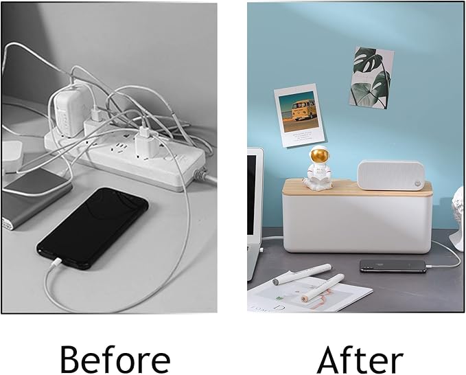 Changsuo Wall Mount Cable Management Box LargeCable Organizer Box for Extension Cord Power Stripe Surge Protector Wire Management Concealer Organizer Cover Hider for Desktop (Large, White)