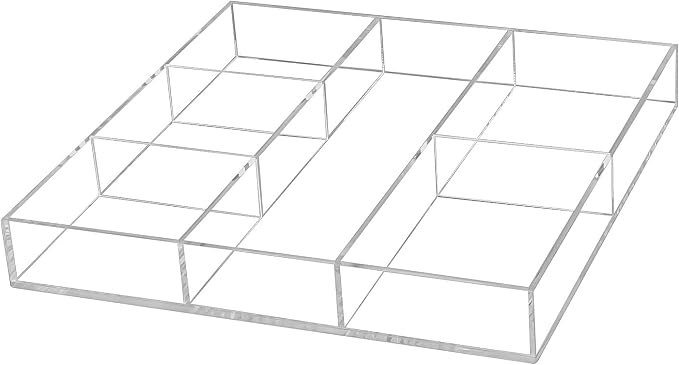 YestBuy Acrylic Drawer Organizer, Gadget Tray Organizer, Clear Desk Drawer Holder With Adjustable Dividers, for Office Desk Supplies and Accessories or makeup storage (12 x 12”)