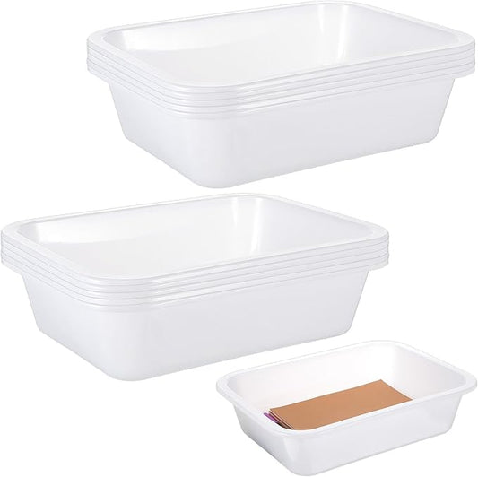 10 Pcs Flat Storage Organizer Trays, Plastic Letter Size Stackable Paper Tray File Book Organizer for Classroom Office, Arts and Crafts, 13.1x9.65x3.15 Inch, White