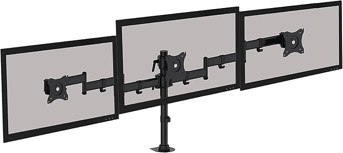 Kantek Articulating Triple Monitor Arms, for 13" to 27" Monitors, 360 Deg Rotation, 45 Deg Tilt, 180 Deg Pan, Black, Supports 18 Lb