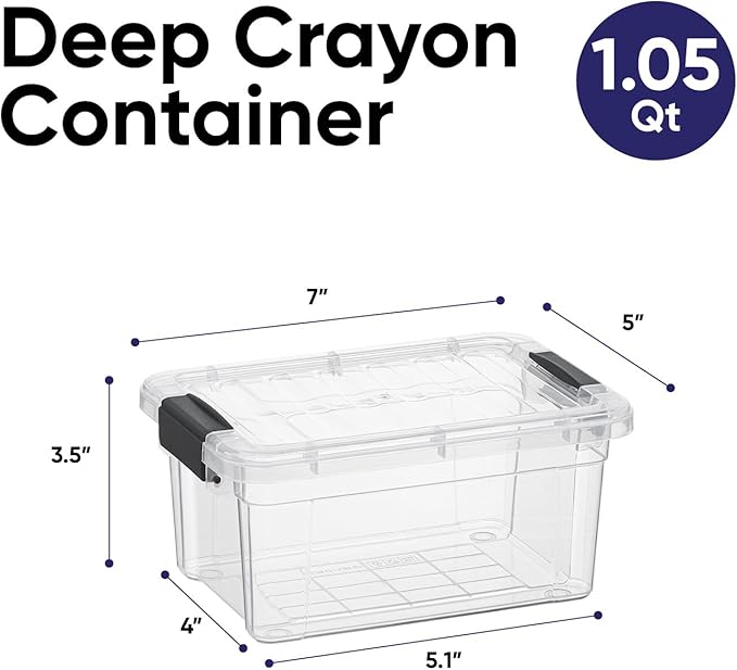 Superio Mini Storage Container Plastic Crayon Box Art Supplies and Sewing Case Stackable Clear Small Organizer for Beads, Stationery, Chalk, and Food, 1.05 Quart, 5 Pack