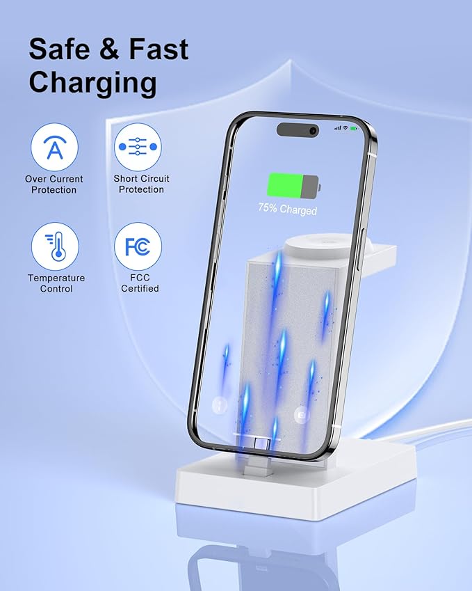 30W Fast Charging Station for Apple Devices - ADADPU 3 in 1 USB C Charger Stand for iPhone 17 16 15 Pro Max Plus & AirPods 4,Wireless Charger Dock Compatible with Apple Watch Ultra/10/9/8/7/6/5/4/3/SE