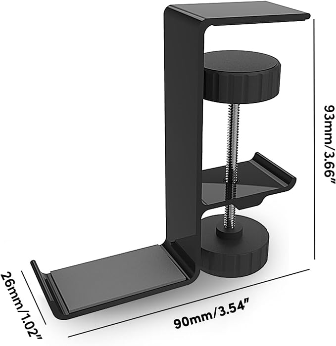 QMQJIA Metal Earphone Holder Hook Under Desk Headphone Stand Headset Hanger with Adjustable Clamp Universal Aluminum Alloy Headphone Hanger Sturdy Hook for Hanging Headphones On Desk Or Shelf