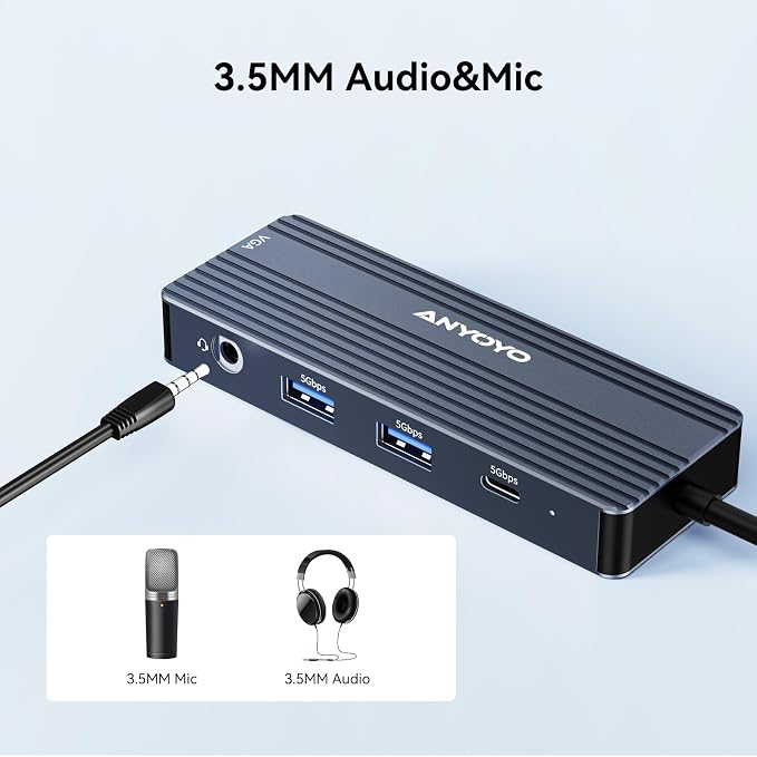 ANYOYO USB C Docking Station Dual HDMI Monitor Adapter 8-in-1 USB C HUB 3 Monitors Adapter with 4K HDMI +VGA +PD100W+Audio Laptop Docking Station for Dell/Lenovo/HP/Samsung/ASUS (Gary)