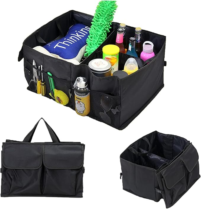51L Large Capacity Trunk Organizer for Car,Oxford Cloth SUV Trunk Organizer with 2 Pocket and 4 Net Storages Tools Toys Foods,Universal Foldale Car Organizers and Storage