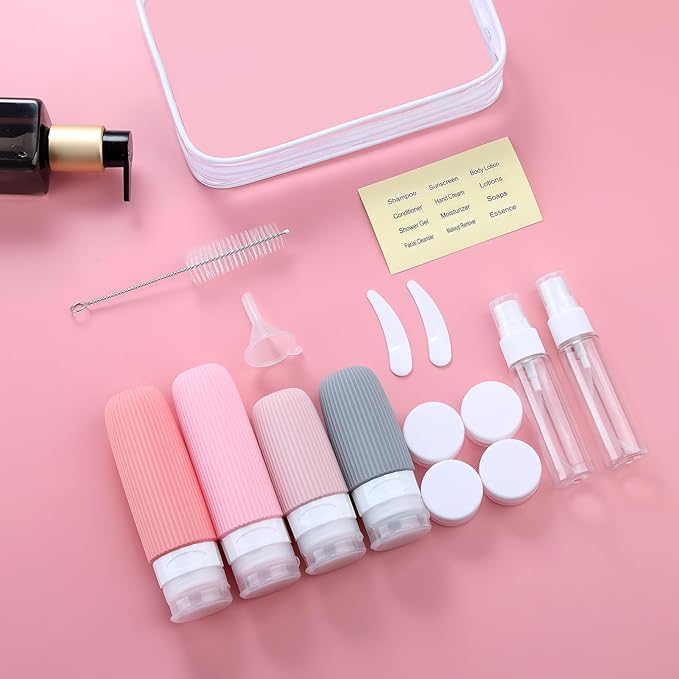 Mrsdry 16 Pack Travel Bottles Set, TSA Approved Leak Proof Silicone Squeezable Containers for Toiletries, Refillable Travel Accessories for Conditioner, Shampoo, Lotion & Body Wash Accessories