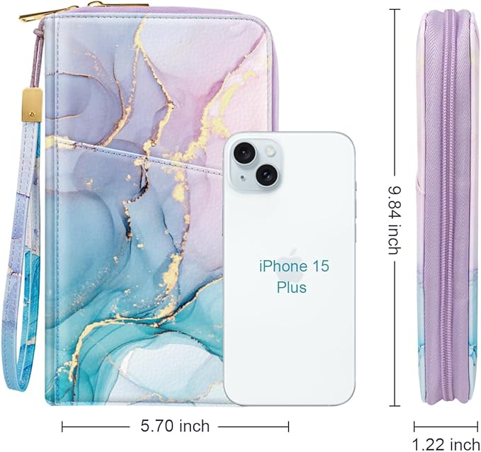 Family Passport Holder Wallet RFID Blocking Document Organizer PU Leather Mulit-purpose Travel Wallet Credit Cards Case for Women Men, Gradient Marble