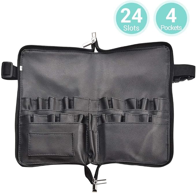 BYOOTIQUE 2in1 Multi Brush Holder Waist Zipper Bag Professional Portable Foldable Cosmetic Makeup Pouch with Belt Strap Artist Storage Organizer