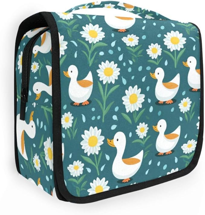 Hanging Travel Toiletry Bag 649 Duck Green Flowers Kit Makeup Case Cosmetics Organizer for Men Women
