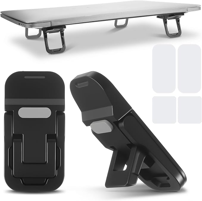 2Pcs Zinc Alloy Mini Foldable Laptop Stand, Portable Keyboard Stand Computer Keyboard Riser with 2 Adjustable Angles, Self-Adhesive Invisible Notebook Lift for Most Keyboards