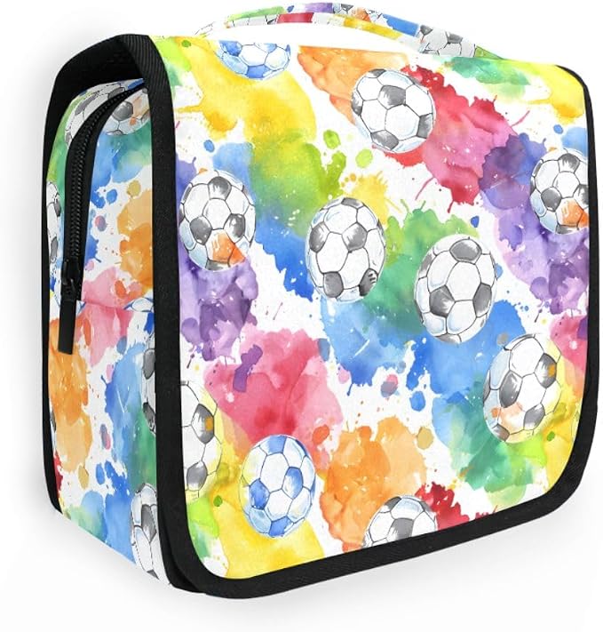 senya Hanging Travel Toiletry Bag Soccer Watercol Kit Makeup Case Cosmetics Organizer for Men Women