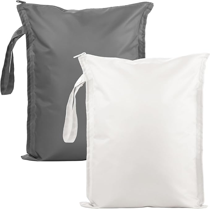 RelaxScene Wet Dry Bags Water Resistant - 2 Pack Reusable Waterproof Wet Dry Bag for Swimsuits & Baby Clothes - Leakproof Storage Pouch Bag for Travel & Baby Diaper - Travel Laundry Daycare Bags