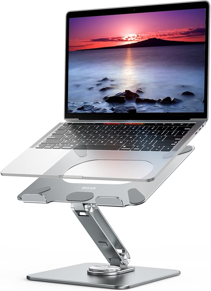 BESIGN LSX7 Laptop Stand with 360 Rotating Base, Ergonomic Adjustable Notebook Riser, Foldable Computer Holder Compatible with 10-15.6" Laptops (Gray)