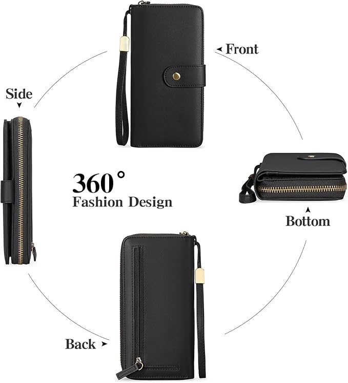 GAEKEAO Wallet for Women Clutch RFID Blocking Wristlet Leather Purse Large Capacity Credit Card Holder with Grip Hand Strap