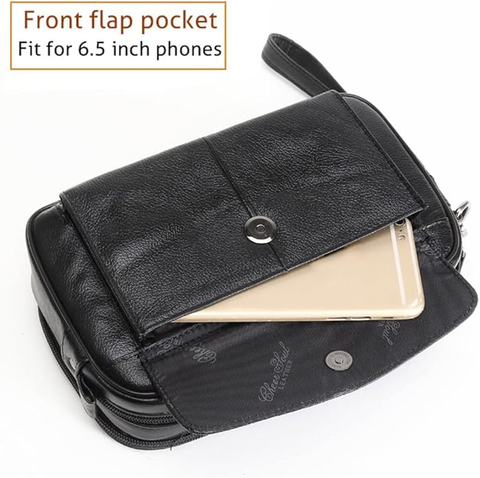 KPYWZER Leather Clutch Purse Wallet Men Wrist Bag