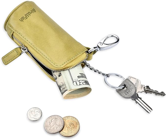 Multi Soft Genuine Leather Coin Purse Pouch, Car Key Case Wallet with Zipper,Pocket Wallet with Chain/Ring for Men Women …