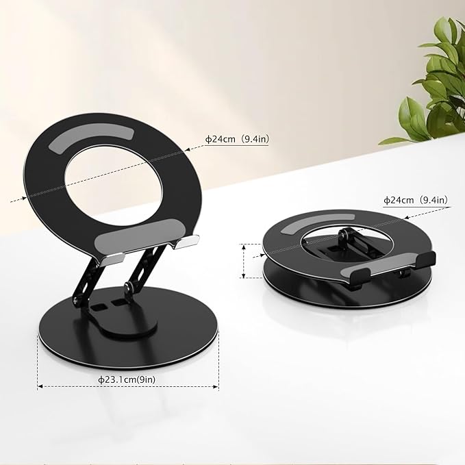 Laptop Stand for Desk Adjustable Computer Stand with 360 Rotating Base Ergonomic Laptop Riser Mount for Desk Foldable Protable Computer Desk Fits with MacBook Pro Air, Round Black