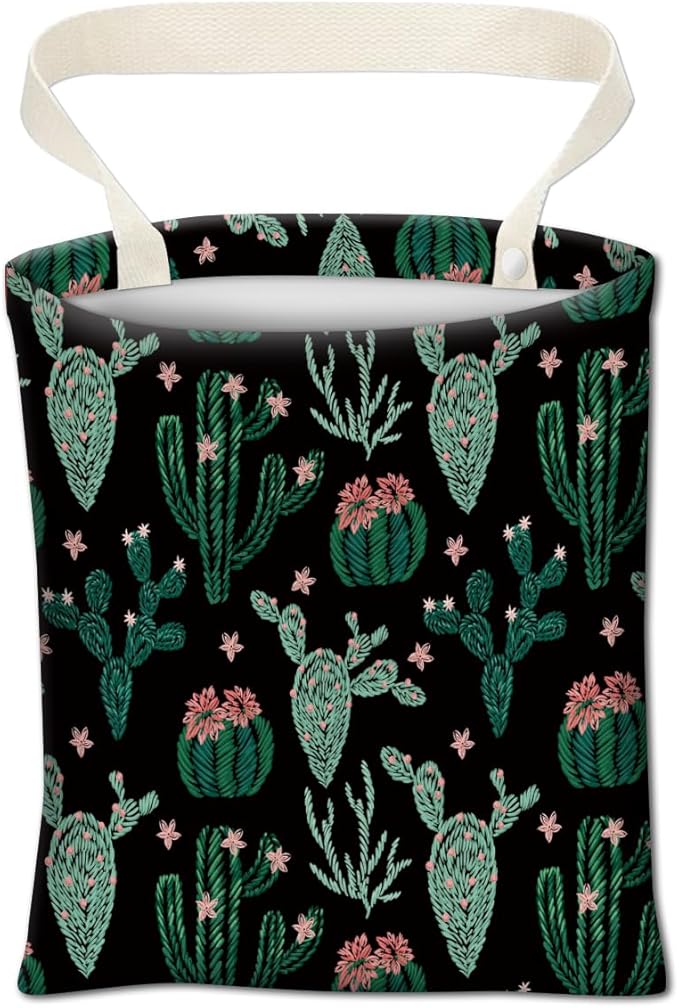 Car Trash Can, Cute Car Trash Bag, Hanging Car Organizer and Storage Bag, Trash Bin for Car Accessories, Vehicle, Travelling, Camping Cute Cactus