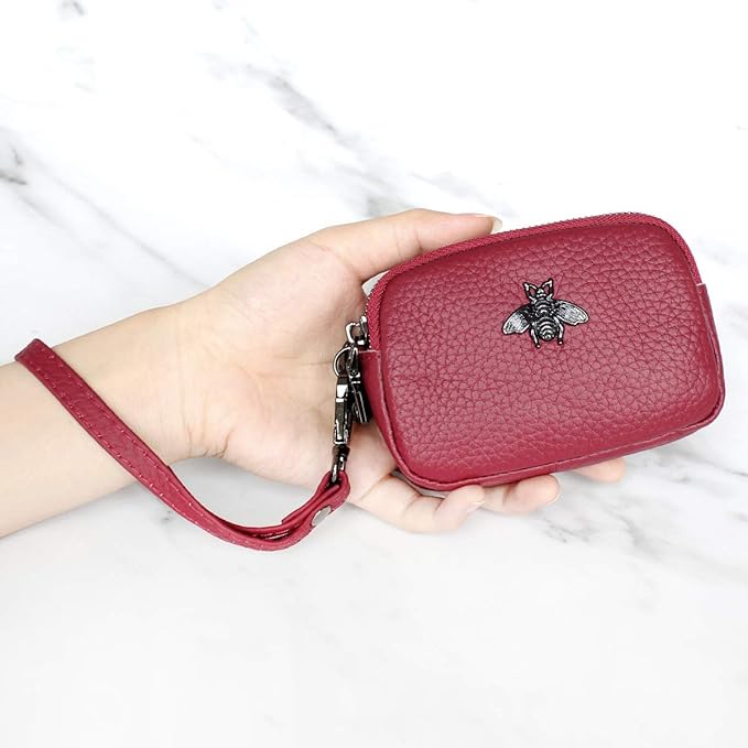 imeetu Women Leather Coin Purse, Small 2 Zippered Change Pouch Wallet