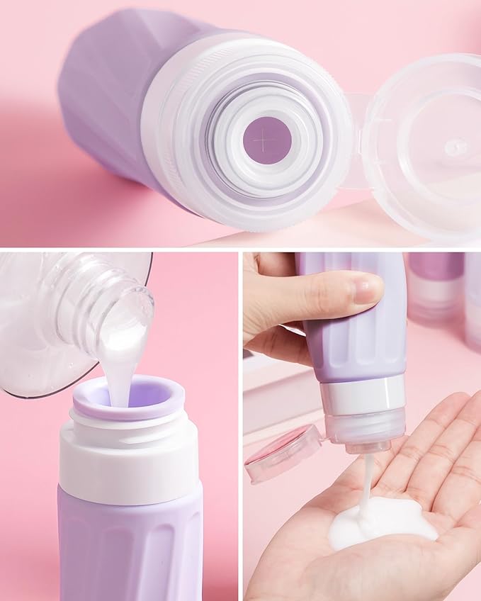 Mrsdry Travel Size Toiletries 8 Pack, TSA Approved 3oz Silicone Squeeze Bottles & Cream Jars with Clear Travel Bag