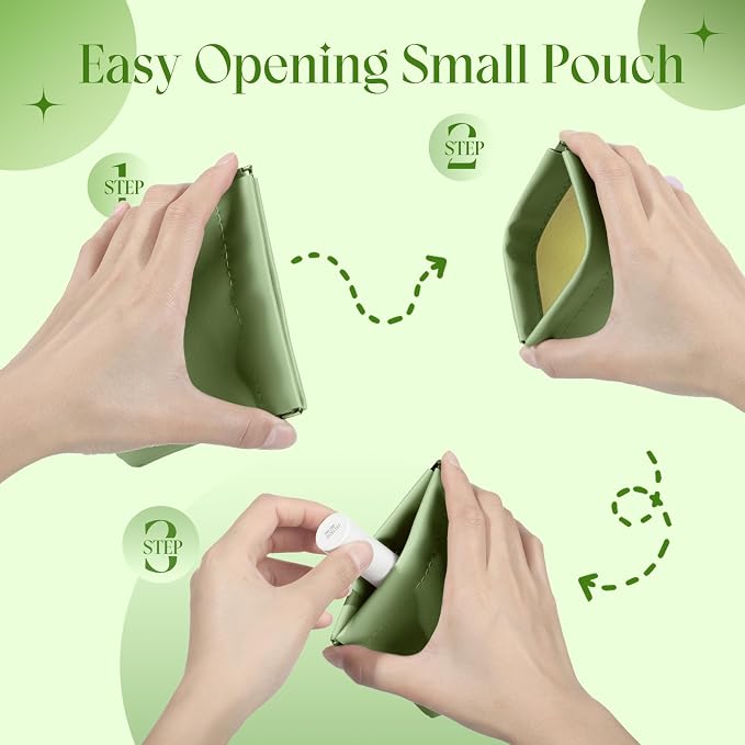 Small Pouches for Purse Organization, 4.7in Self-Closing Snap Makeup Bag Small Purse Pouch for Cosmetics, Lipstick, Portable Travel Makeup Jewelry Organizer(Macaron)