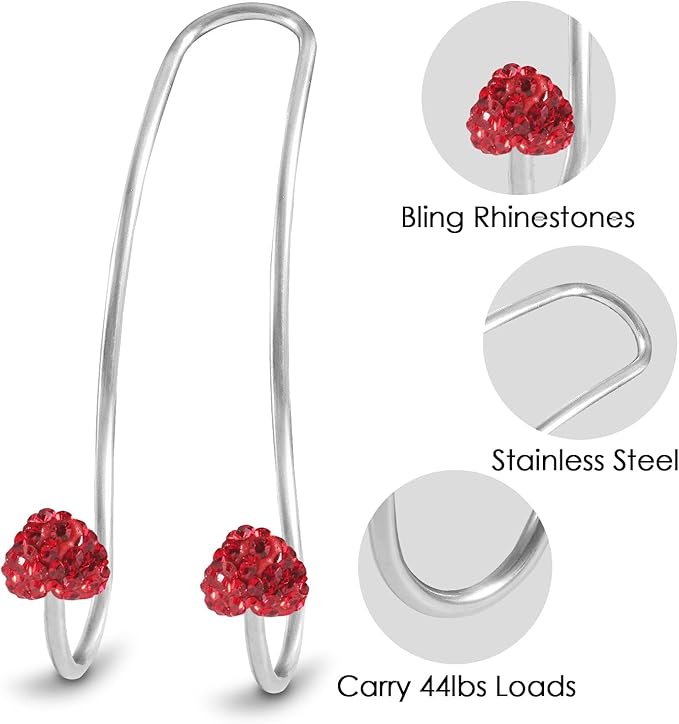 Guoord 【2024 Upgraded】 Car Headrest Hooks Decorations, 2 Pcs Bling Heart-Shaped Purse Hook Hangers, Auto Hooks Car Hangers and Durable Backseat Holder, Storage Universal for SUV Truck Vehicle (Red)