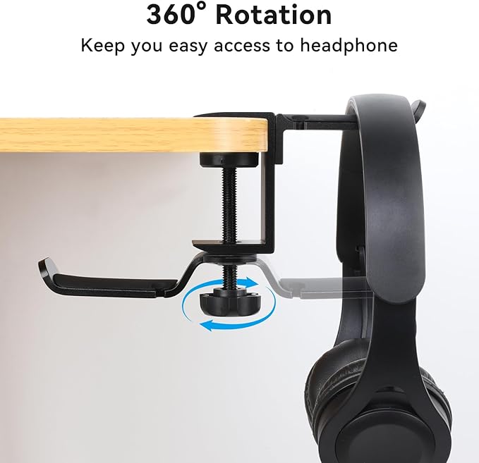 aceyoon Under Desk Headphone Hanger, 360 Degree Swivel Dual Stand, Aluminum Alloy Headset Stand for Desk,Headphone Hook for Gaming Headset,Bag, Black