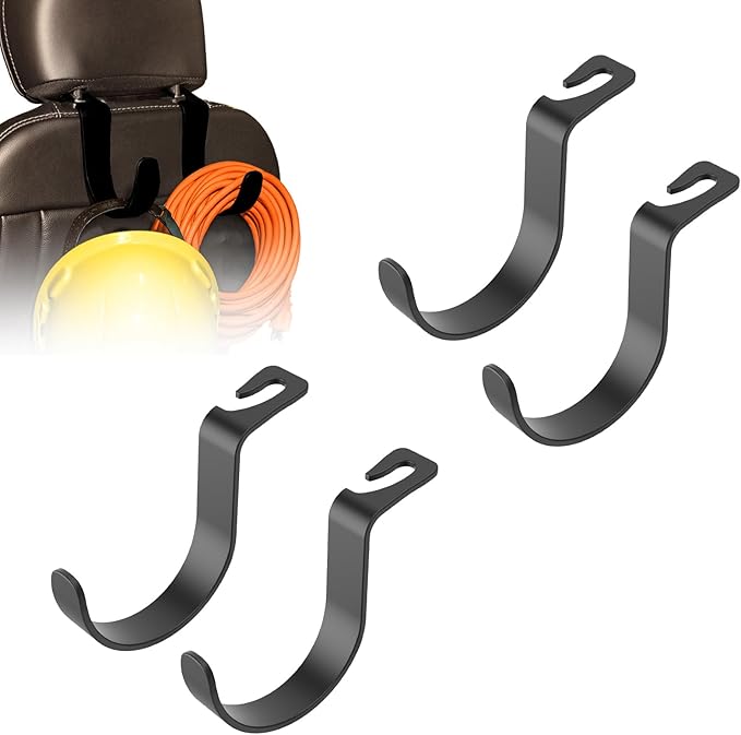 Travel Depot XL Hard Hat Holder for Truck Seat – Heavy-Duty Headrest Hooks, Hardhat Buddy Hanger & Seat Back Organizer for Hard Hats, Bags & Gear, Truck Accessory Organizer, 4-Pack