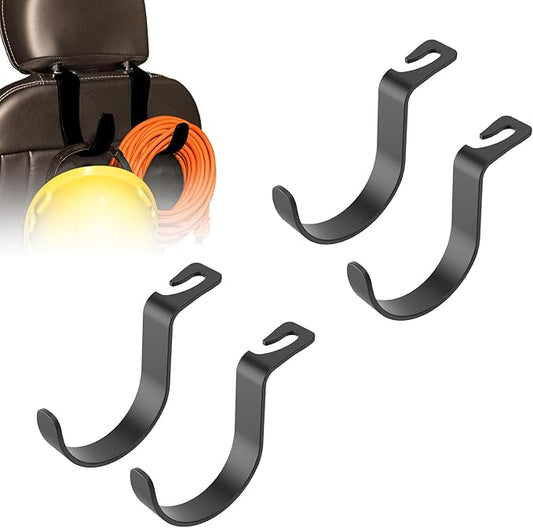 Travel Depot XL Hard Hat Holder for Truck Seat – Heavy-Duty Headrest Hooks, Hardhat Buddy Hanger & Seat Back Organizer for Hard Hats, Bags & Gear, Truck Accessory Organizer, 4-Pack