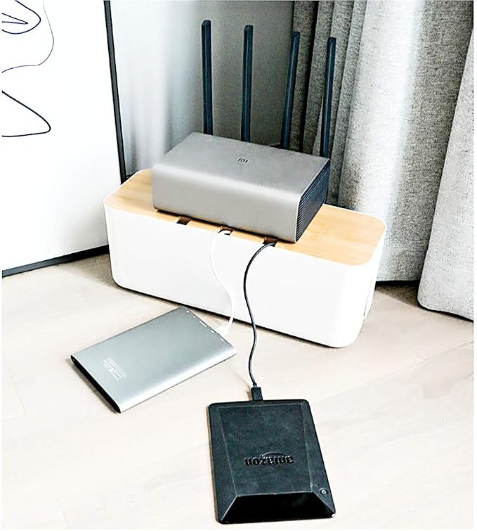 Cable Management Box| Power Stripe Organizer|Cord Organizer Box| Hide and Conceal Power Strips and Electrical Cords from TVs, Computers, and Desks| Keep Pets Safe (White Large)