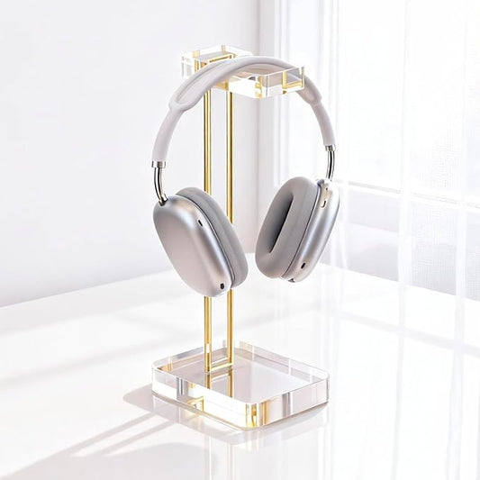 Headphone Stand Headset Holder for Desk, Solid Christal-Clear Acrylic with Gold Hardware Earphone Hanger for Gaming Room Office Accessories