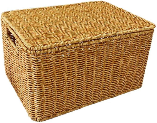 Handmade Cable Management Box, Dustproof and Durable Rattan Cable Organizer, 2 Open Slot Cable Hideaway Box, Under Desk Cable Organizer for TV Cables, Computer Cables, Router USB Hubs and Cord Straps.