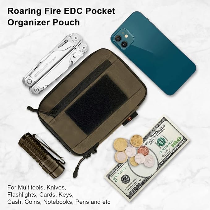 ROARING FIRE Picofire Pro EDC Pouch Organizer - Small Tool Pouch for Electronics, Cables, Flashlights,Multitool - with YKK Zippers, Water-Resistant 500D Nylon, Pocket pouch for men