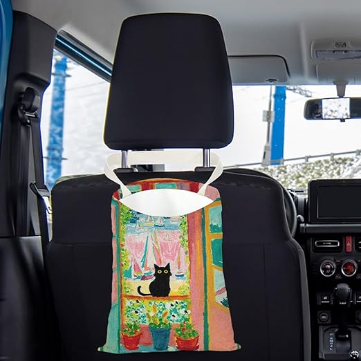 Black Cat Car Trash Bag, Car Trash Bag Hanging, Waterproof Cars Back Seat Hanging Organizer and Storage Trash Bags for Vehicle Travelling Camping Fantasy Art Decor